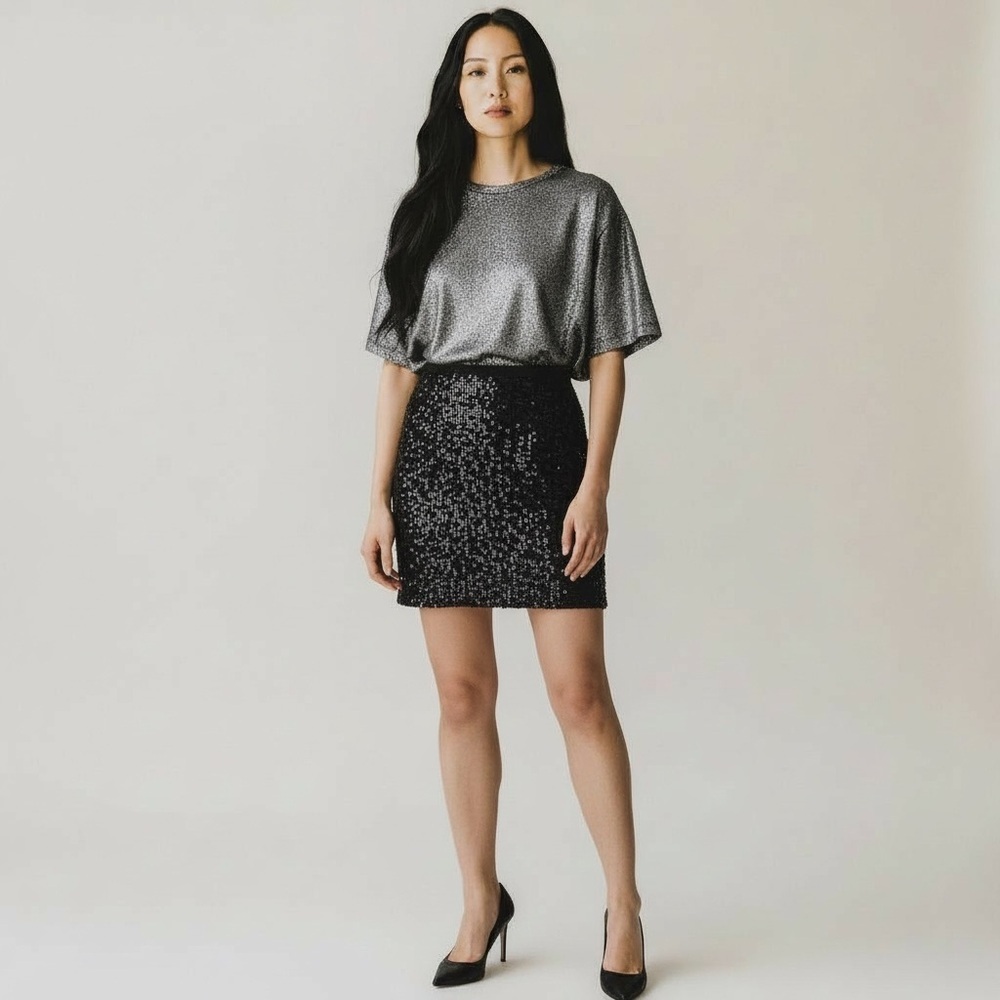 Ann Taylor Black Sequin Pencil Skirt Size 4 Small Holiday Party Glam Sparkle NEW